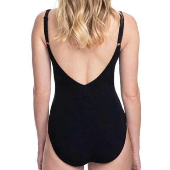 Profile by Gottex Women's Black Plunging Lace Up V-Neck Moto One Piece Swimsuit - Picture 3 of 4
